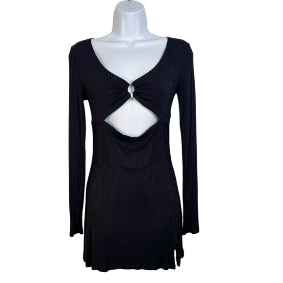 Disturbia Eastwick Cutout Mini Dress Ribbed w Silver Spike Fang Black US 6 - Picture 7 of 15